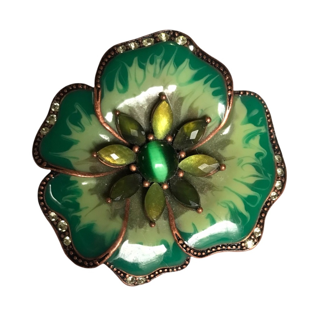 Vintage Liz Claiborne Green Enamel Floral Brooch